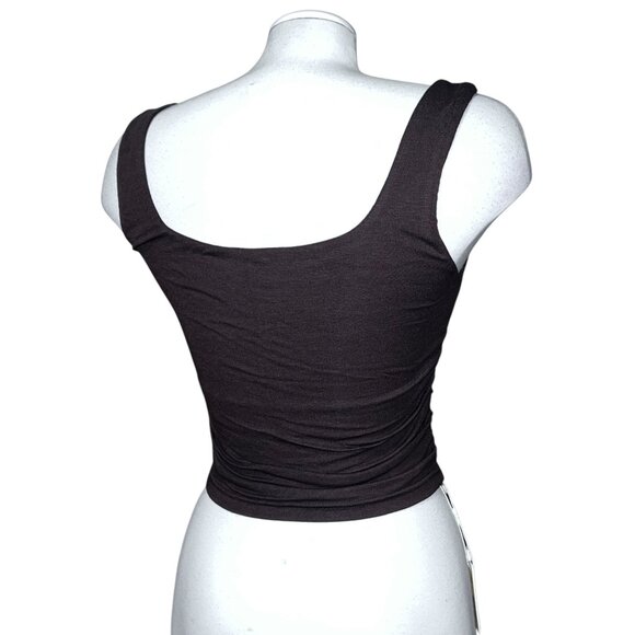 OGL Casual Round Neck Soft Ruched Side Tank Top with Bra Sz Small Women Brown - Picture 6 of 9